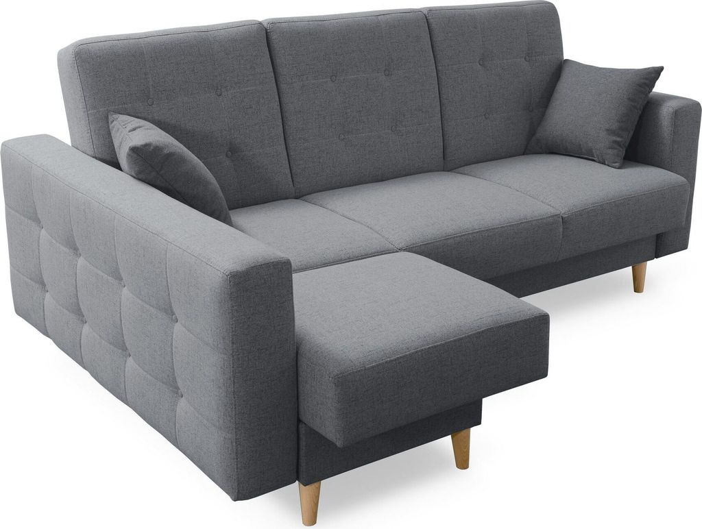 Robin Hilton Ecksofa mit Schlaffunktion Bettkasten 2 Kissen Sofa L-Form Schlafsofa Freistehende Eckcouch Schlafcouch Wohnzimmermöbel Wohnlandschaf...