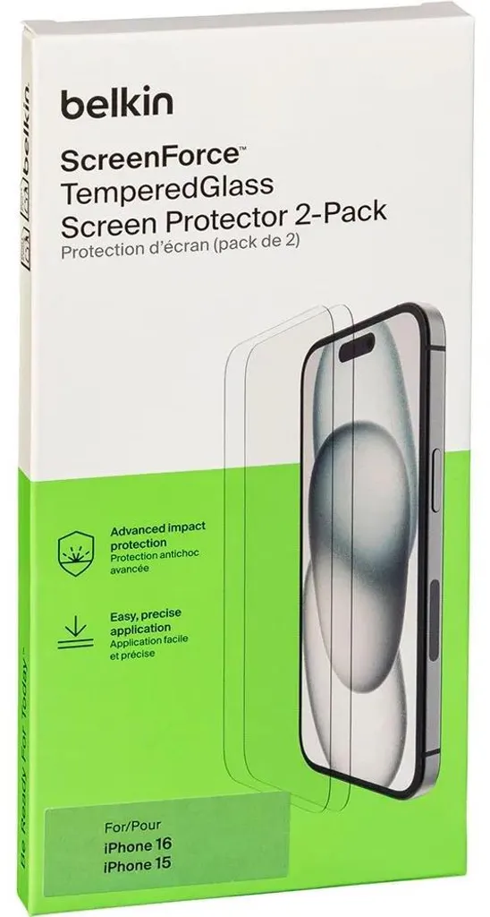Film de protection Belkin iPhone 16 et 15 Ova143zz écran transparent