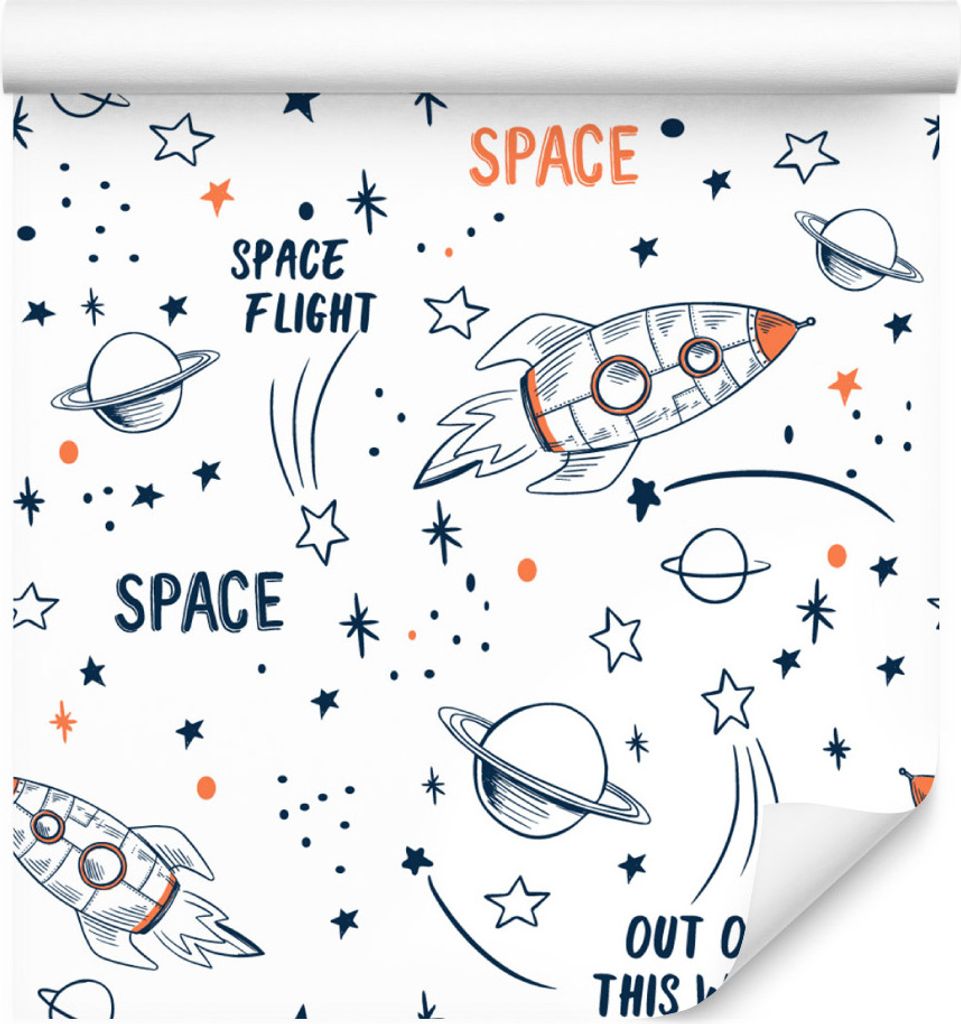 10m VLIES TAPETE Rolle Kinderzimmer Kosmos Raketen Planeten Sterne XXL