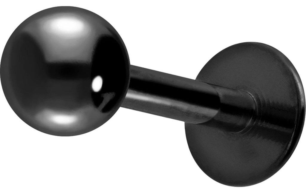 Ohrpiercing, Nasenpiercing Titan Labret ABGERUNDETE PLATTE Schwarz Stablänge: 9mm