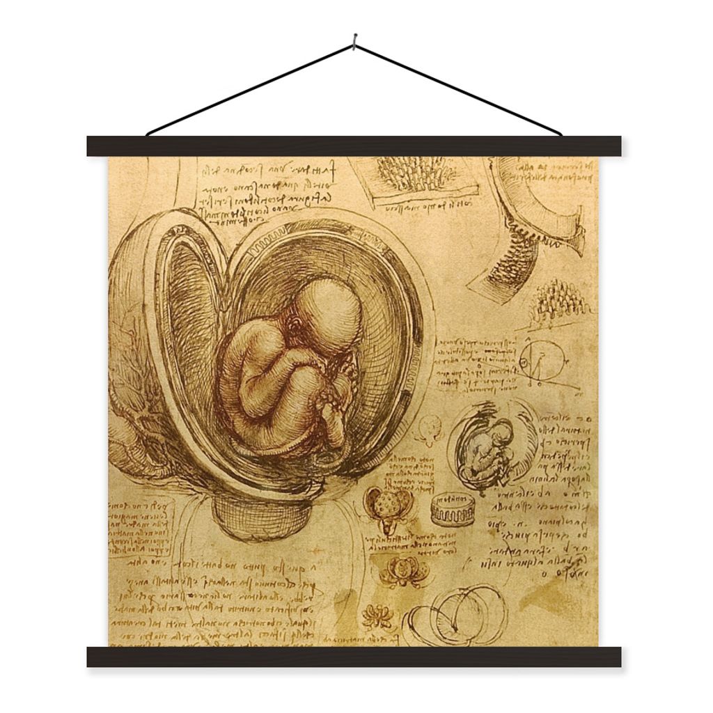 MuchoWow Textilposter Leonardo da Vinci 120x120 cm mit schwarzem Rahmen - Aufhängungsset
