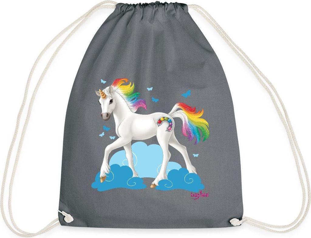 Spreadshirt Schleich Bayala Regenbogeneinhorn Turnbeutel, One size, Grau