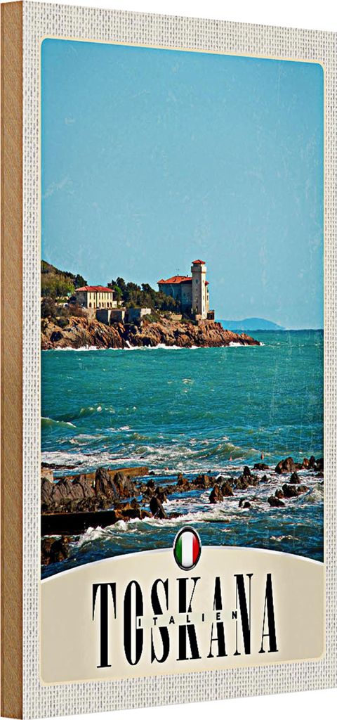 Holzschild Reise 20x30cm Toskana Italien Häuser Meer