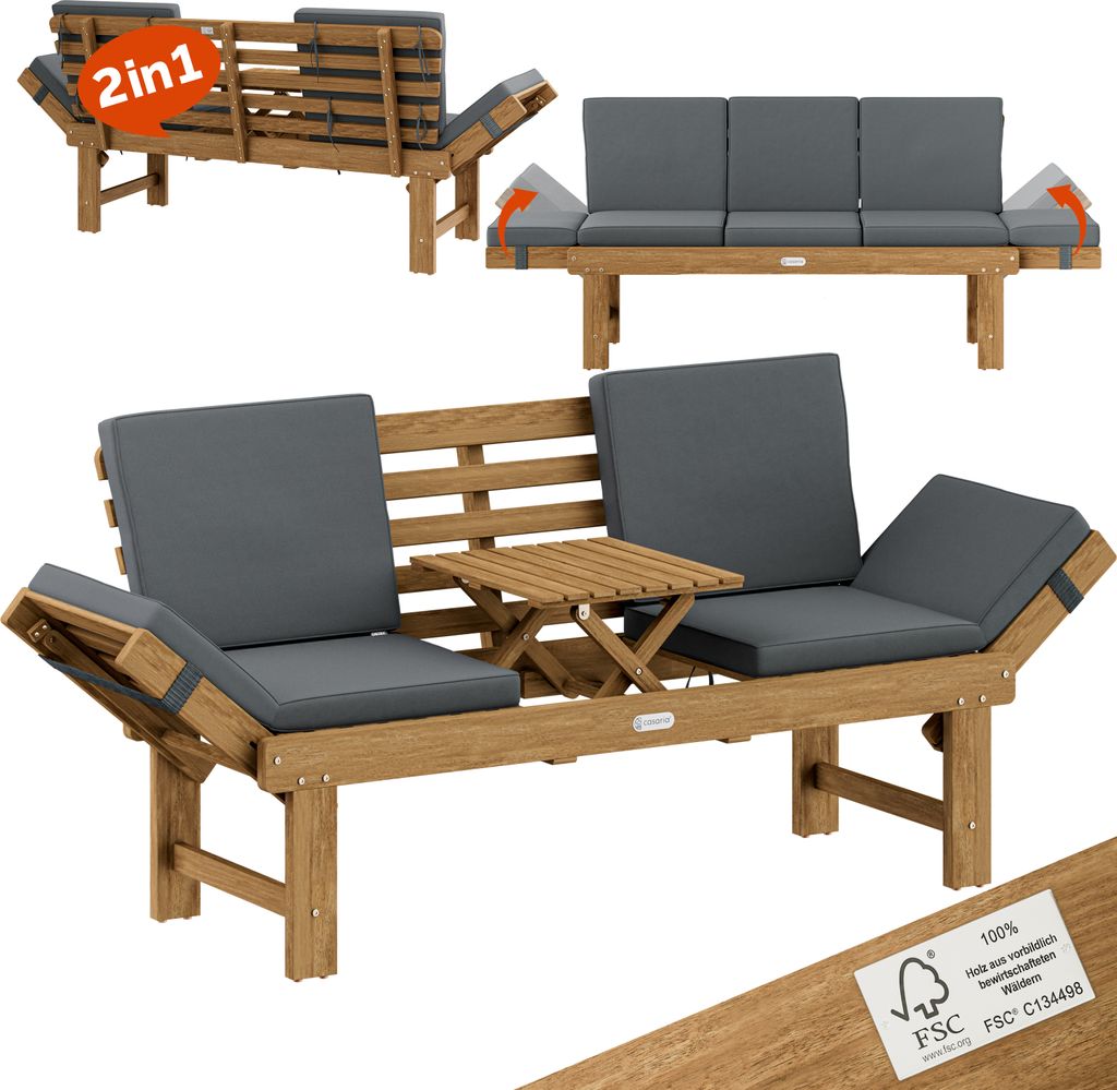 CASARIA® Gartenbank Wetterfest Holz mit Tisch 200x50cm Produktbild 