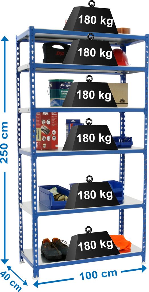 Schwerlastregal GIANT METAL SHARK | HxBxT 250x100x40cm | Fachlast 180kg | Blau