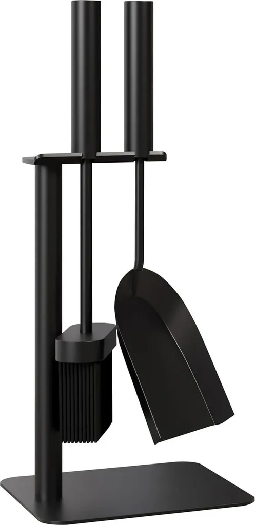 Petit set de cheminée en acier avec support stable et balayette dense