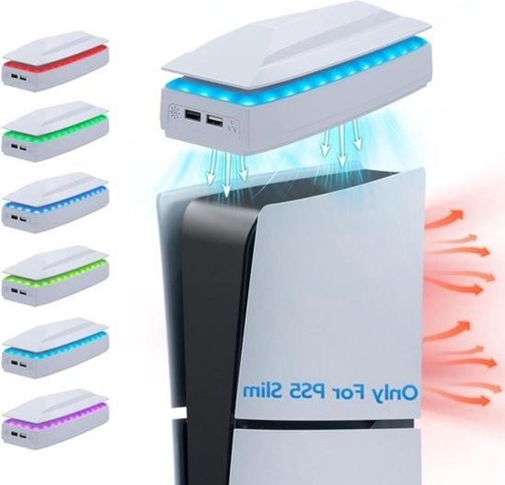 Kühlstation mit einstellbarer 3-stufiger RGB-Beleuchtung, oberem Lüfter, Staubschutzabdeckung und zusätzlichen USB 2.0-Anschlüssen für PlaySta...