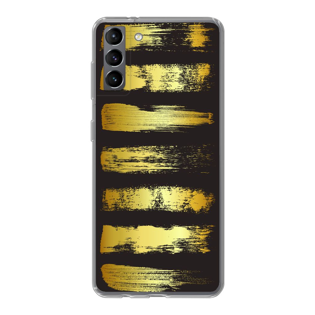 MuchoWow Handyhülle Schutzhülle Hülle für Samsung Galaxy S21 Plus Goldene Streifen auf schwarzem Hintergrund Silikon Softcase Handy Hülle - ...