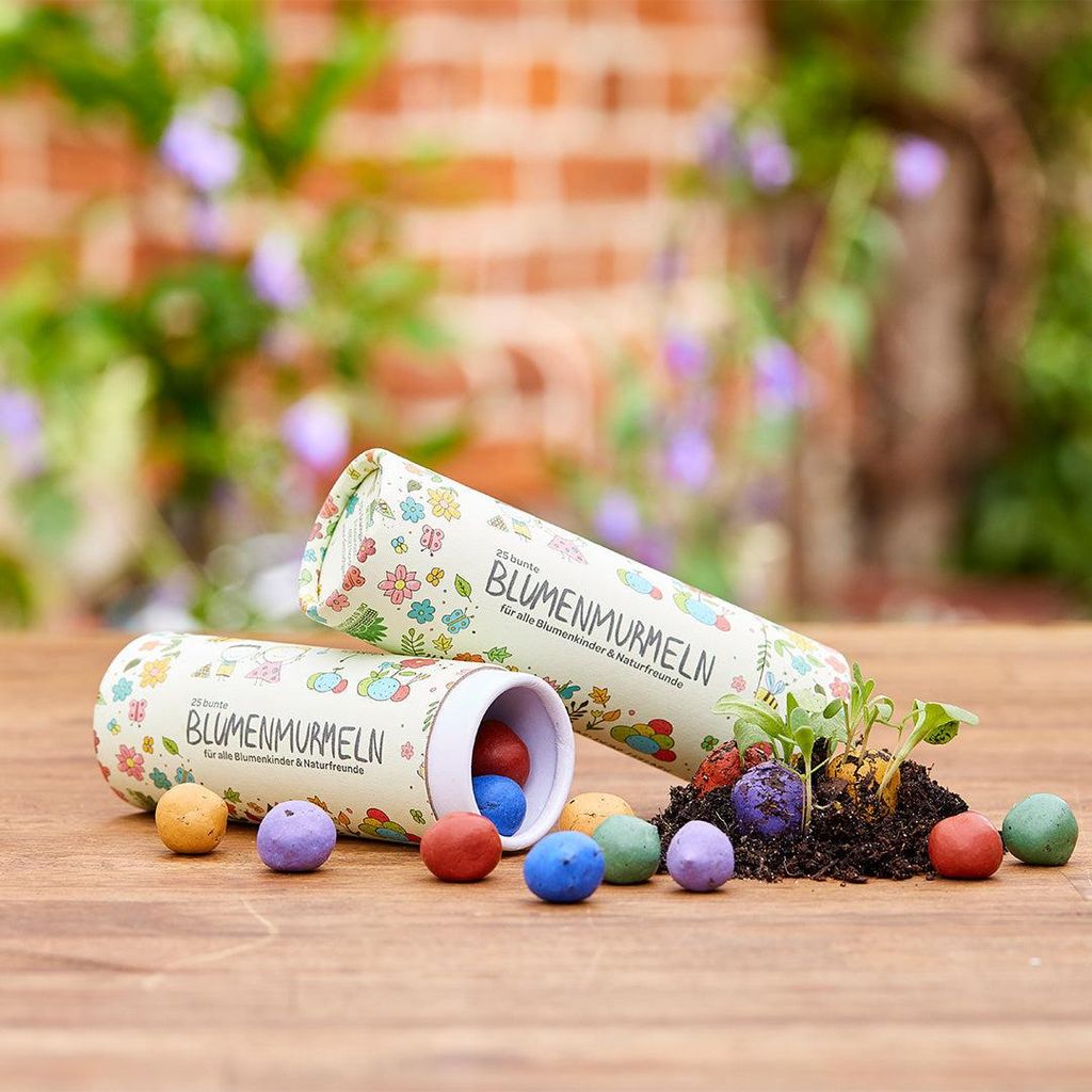 Dose mit 25 bunten Blumenmurmeln Seedbombs mit Wildblumensamen Bunte Saatkugeln