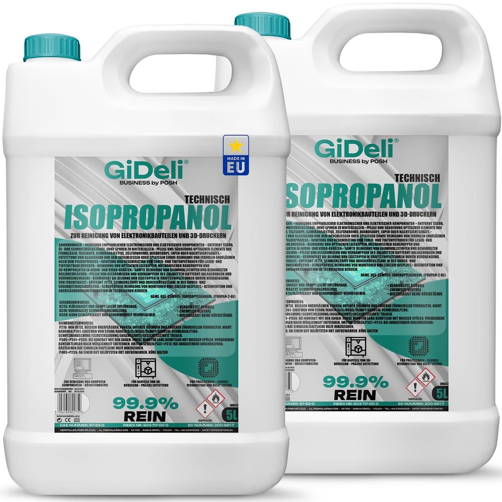 Isopropanol 10L Technisch 99,9% IPA Reiniger & Entfetter für Industrie GiDeli