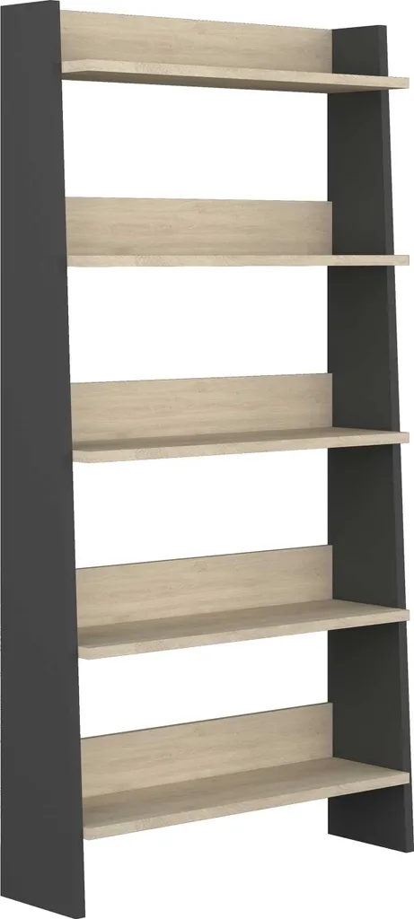 Petite bibliothèque 95cm gain de place 5 étagères gris décor chêne