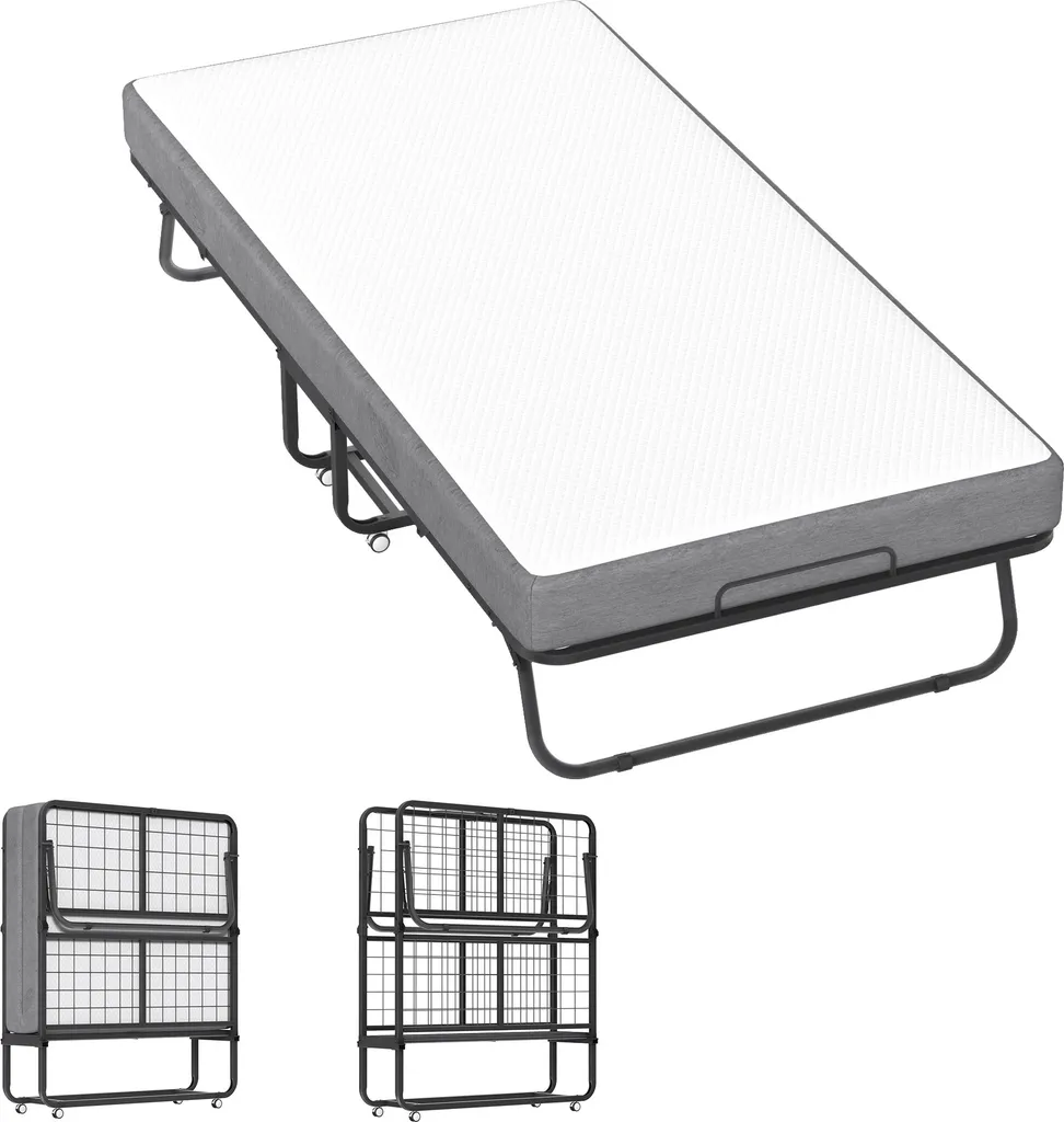 LZQ Lit pliant 90x200cm avec matelas confortable et cadre en acier robuste