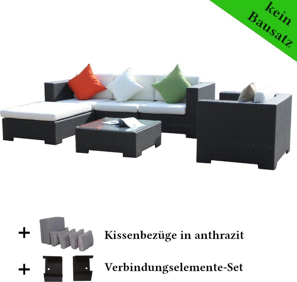 Poly Rattan Gartenmöbel Georgia schwarz Alu Garnitur Lounge Garten Sitzgruppe Gartenset