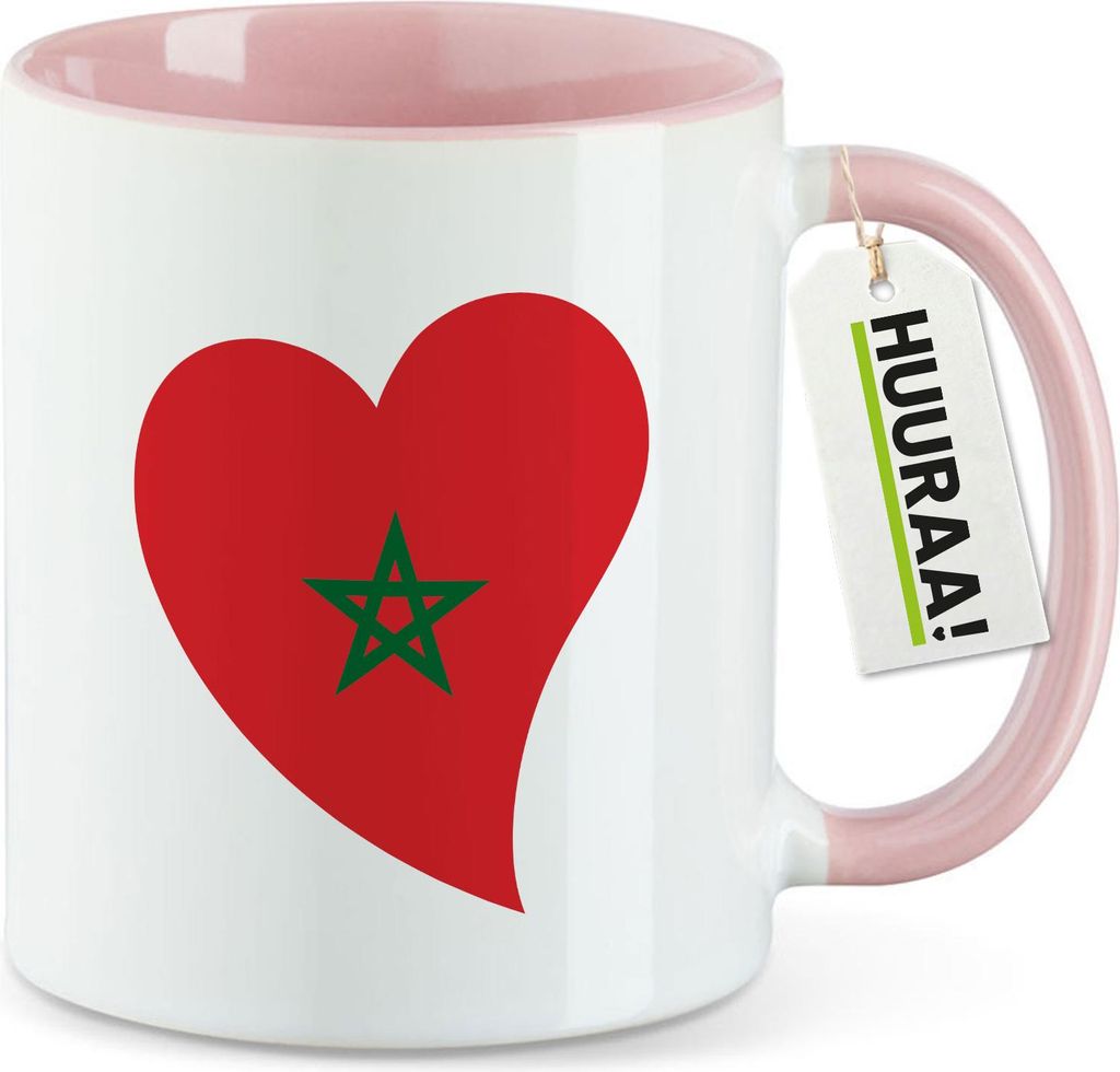Huuraa Kaffeetasse Marokko Flagge Herz 330ml Rosa Keramik Kaffeebecher Geschenkidee