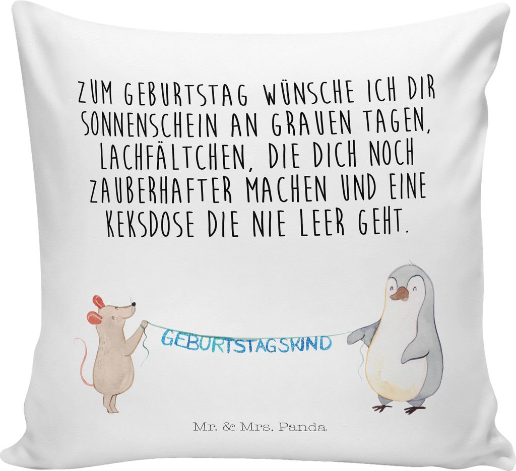 Mr. & Mrs. Panda kissen für sofa Maus Pinguin Geburtstag - Weiß - Geschenk, 40x40, kuschelkissen, Happy Birthday, Geburtstagsgeschenk, Polsterkis...