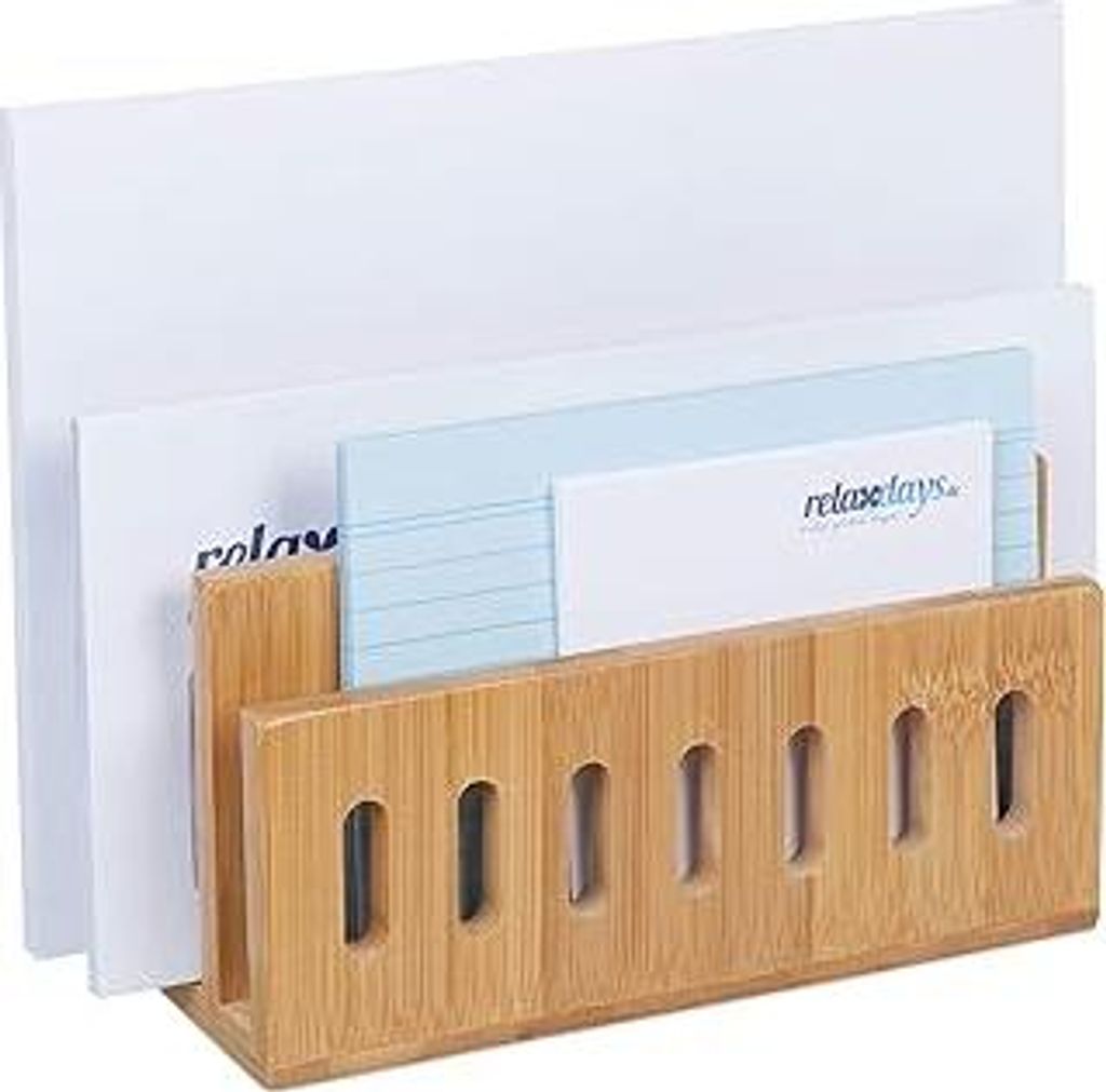 Dokumentenhalter Bambus, 3 Fächer, praktischer Briefständer, fürs Büro, Briefhalter, HBT: 13x18x8 cm, Natur