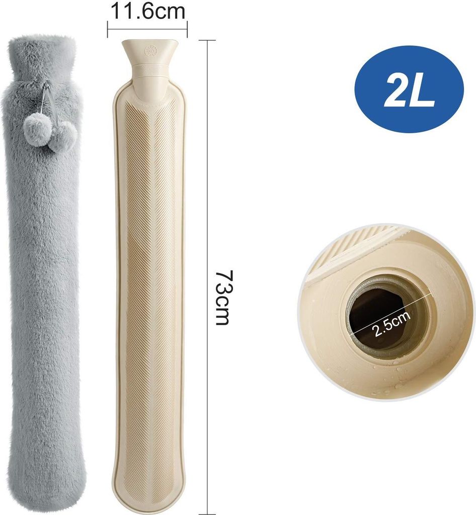 Lange Wärmflasche mit weichem Bezug 2 Liter, Produktbild 6