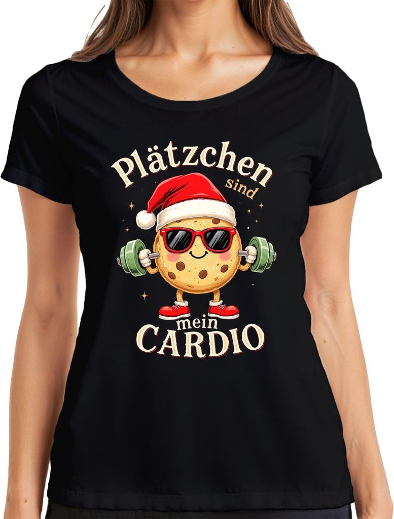 Plätzchen sind mein Cardio Keks Hantel Weihnachten lustig Damen T-Shirt, Schwarz, 3XL