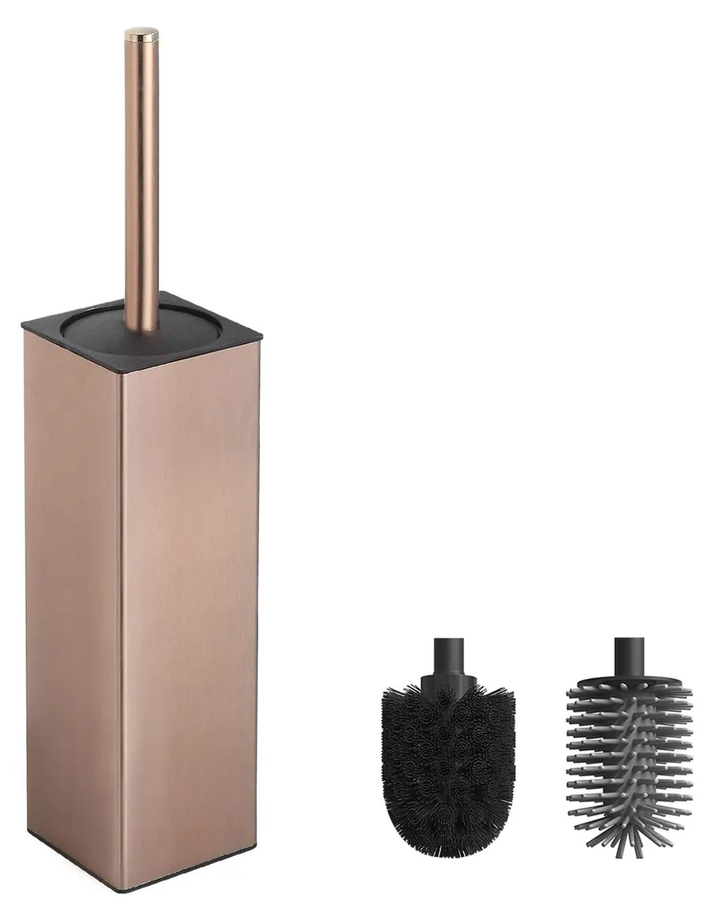 Brosse WC en silicone rose doré avec 2 têtes de rechange et socle métal