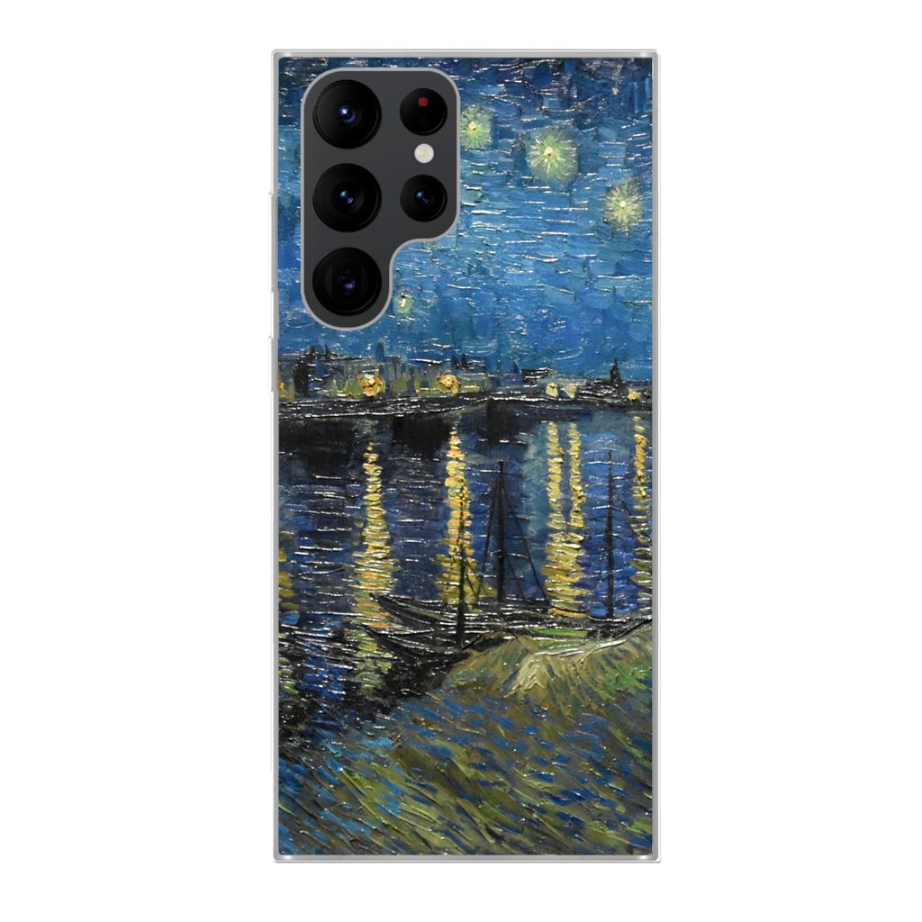 MuchoWow Handyhülle Schutzhülle Hülle für Samsung Galaxy S22 Ultra Sternennacht über der Rhone - Van Gogh - Kunst Silikon Softcase Handy Hü...