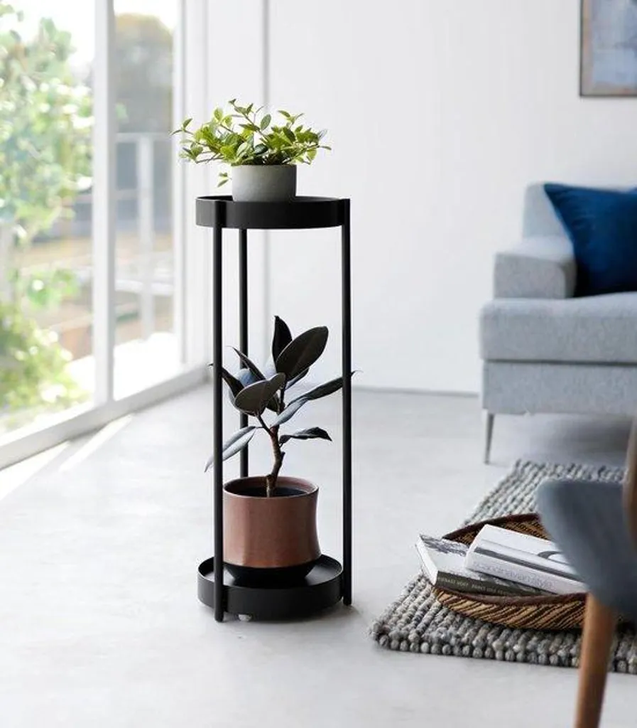 Étagère à plantes mobile 2 étages en acier et polypropylène noir 265cm