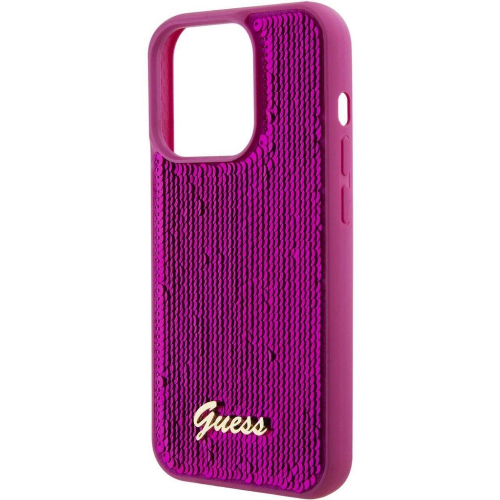 Guess Sequin Script Logo Case für iPhone 15 Pro Max Magenta
