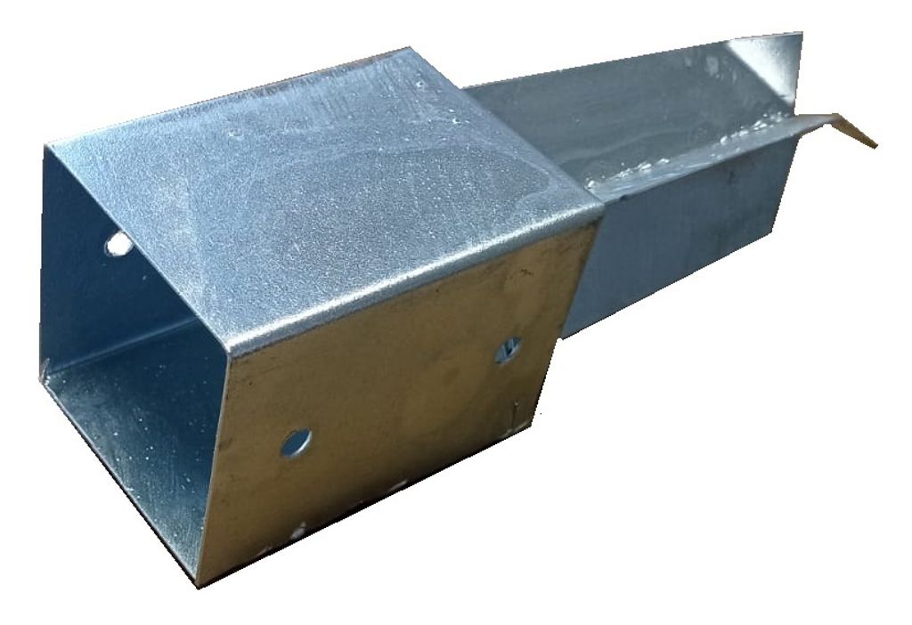 A metal post anchor is shown against a white background.