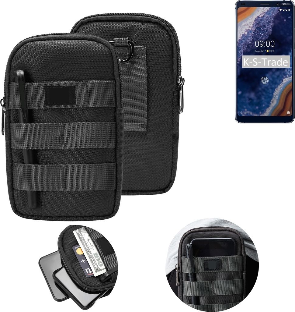 K-S-Trade Holster Gürtel Tasche kompatibel mit Nokia 9 Handy Tasche Schutz Hülle dunkel-grau viele Fächer, 1x