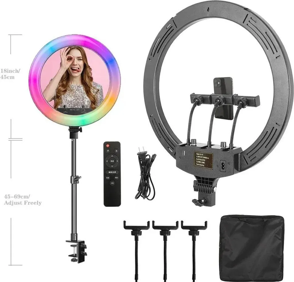 Ring light LED multidirectionnelle à luminosité variable pour bureau - 2