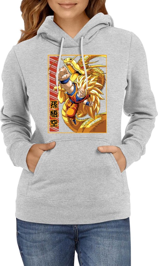 Damen Kapuzenpullover Dragon Anime Manga Ball Z Goku 38, Lady S / Grau