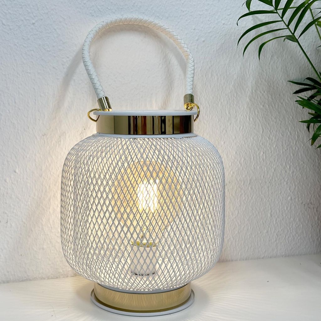 Tischlampe Dekolampe LED Nachttischlampe Metalllampe Laterne Batterie Ø16xH20cm