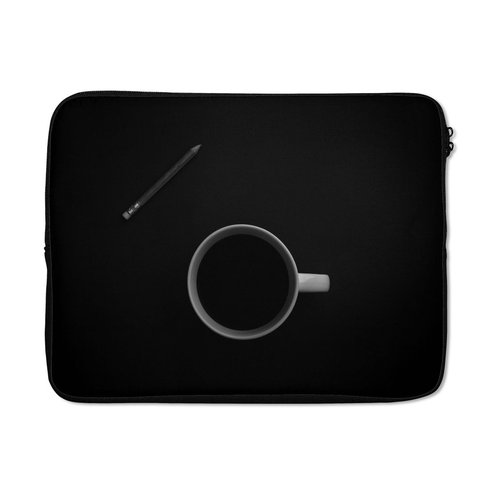 MuchoWow Laptop Hülle 17 Zoll Laptoptasche Bleistift - Becher - Schwarz - Weiß - Zipper - Schutzabdeckung