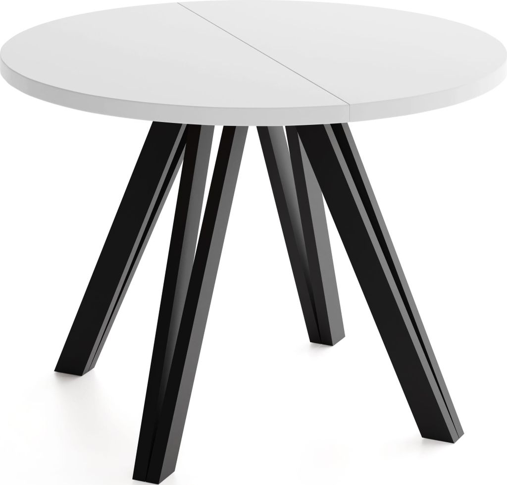 Runder Esstisch Ausziehbar 100–180 cm mit Schwarzen Holzbeinen aus Buchenholz – Moderner Ausziehtisch für Esszimmer, Küche und Wohnzimmer –...