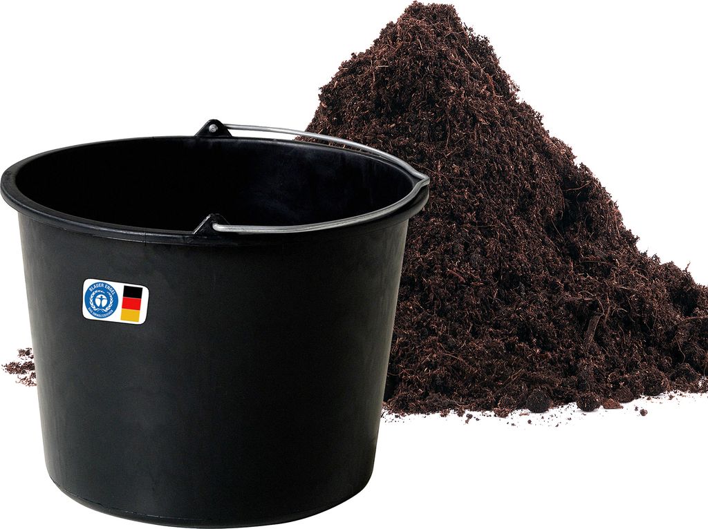 BigDean Baueimer 20l - Mörteleimer mit Henkel - Eimer für Baustelle & Garten- Stabiler Wasserkübel, Betoneimer mit Skala, Blauer Engel, German