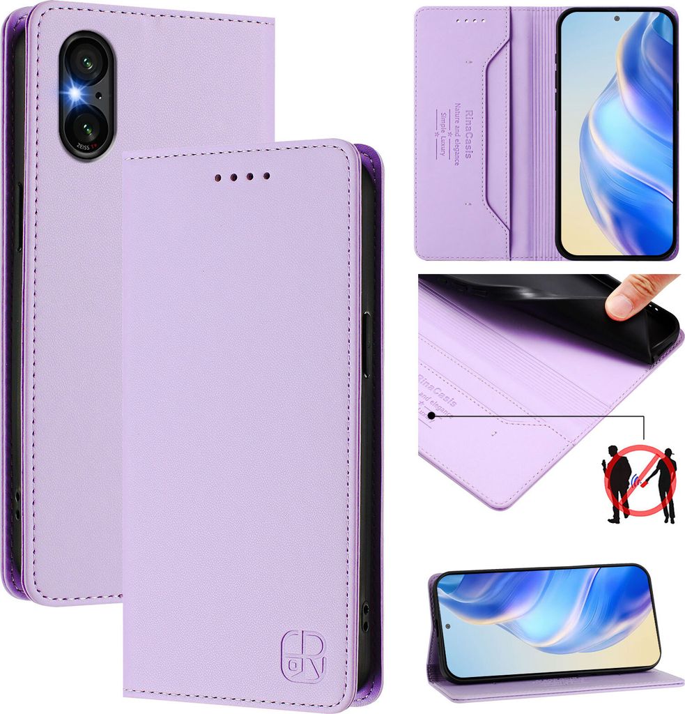 Lederhülle für Sony Xperia 5 VI Hülle Flip Brieftasche Kartenfächern Ständer Schutzhülle Violett