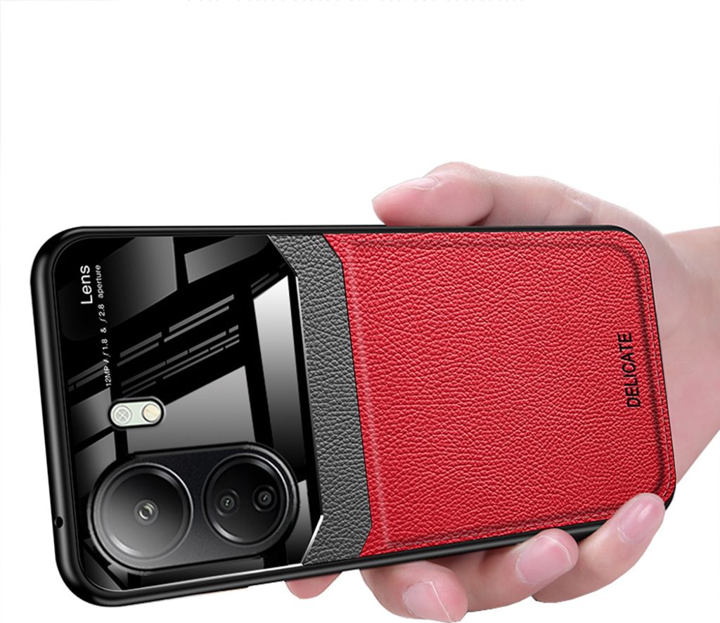 Galaxy S24 Hülle, TPU Anti-rutsch Leder Glas Len Hybrid Schutzhülle für Xiaomi Redmi 13C /Poco C65 Rot