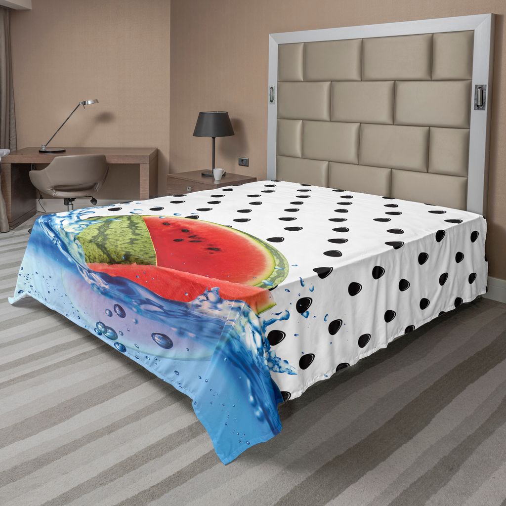 ABAKUHAUS Wassermelone Bettlaken, Kühle Sommer-Frucht und Scheibe auf dem Wasser mit Repetitive Samen Hintergrund Graphic, weiches bequemes oberes...