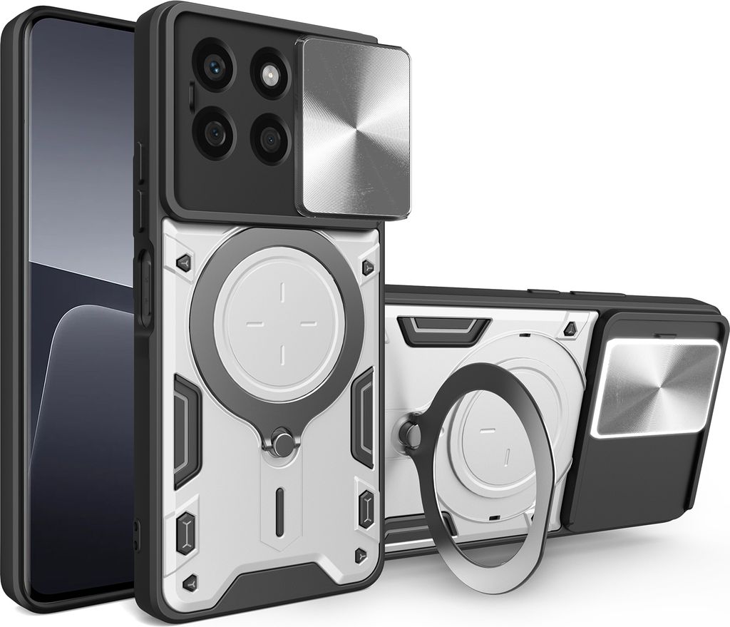 Handyhülle für Honor X8b Dual-Layer Stoßfest Rüstung Hülle mit Dia Kameraschutz und Kreisförmig Ring Ständer Silber