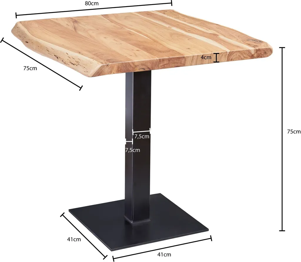 Table en acacia massif 80x80 cm Wohnling avec grain de bois unique