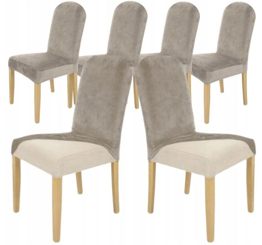 6 Stück Stuhlhussen Stretch Beige - Universal - Samt - Produktbild 