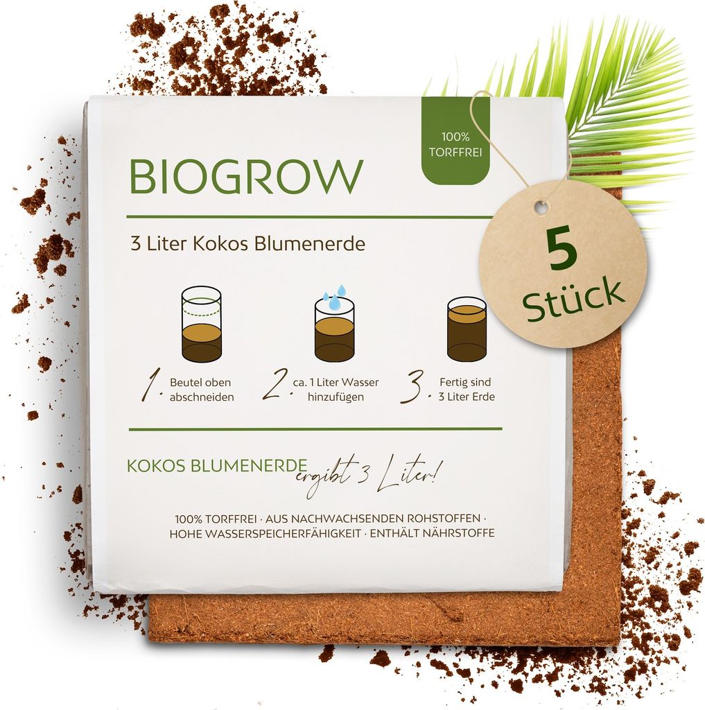 Kokoserde gepresst im Quellbeutel - torffreie Anzuchterde (5x 3L)