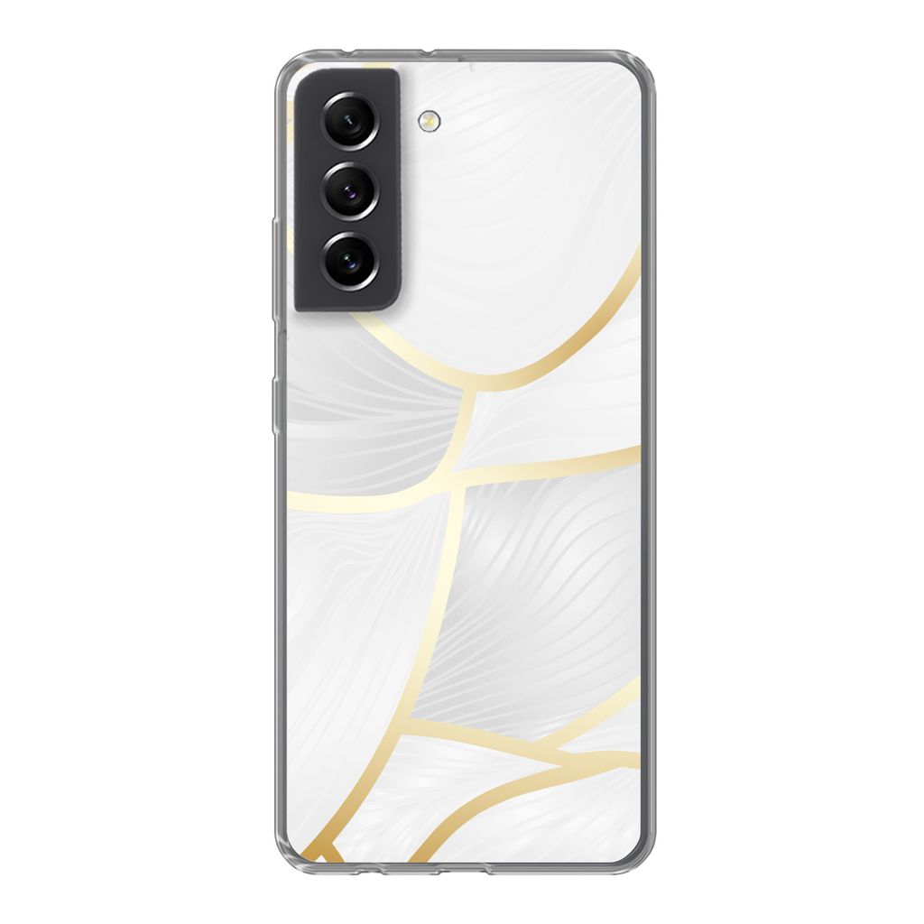 MuchoWow Handyhülle Schutzhülle Hülle für Samsung Galaxy S21 FE Abstraktes Muster mit goldenen Linien Silikon Softcase Handy Hülle - Mobilte...