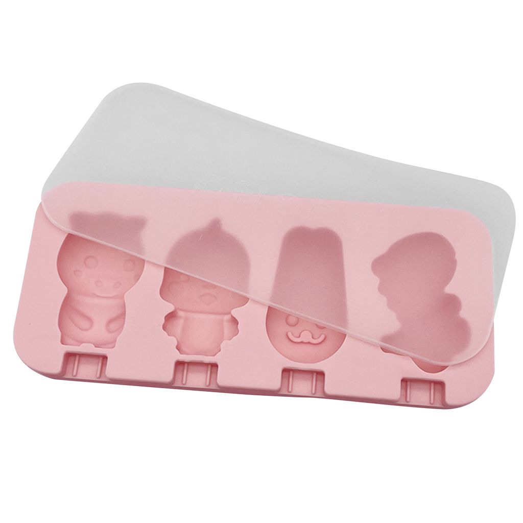 Eiscreme-Form, 4 Mulden, Tierform, DIY-Silikon, selbstgemacht, Hase, Schweinchen, Eis am Stiel, Küchenzubehör