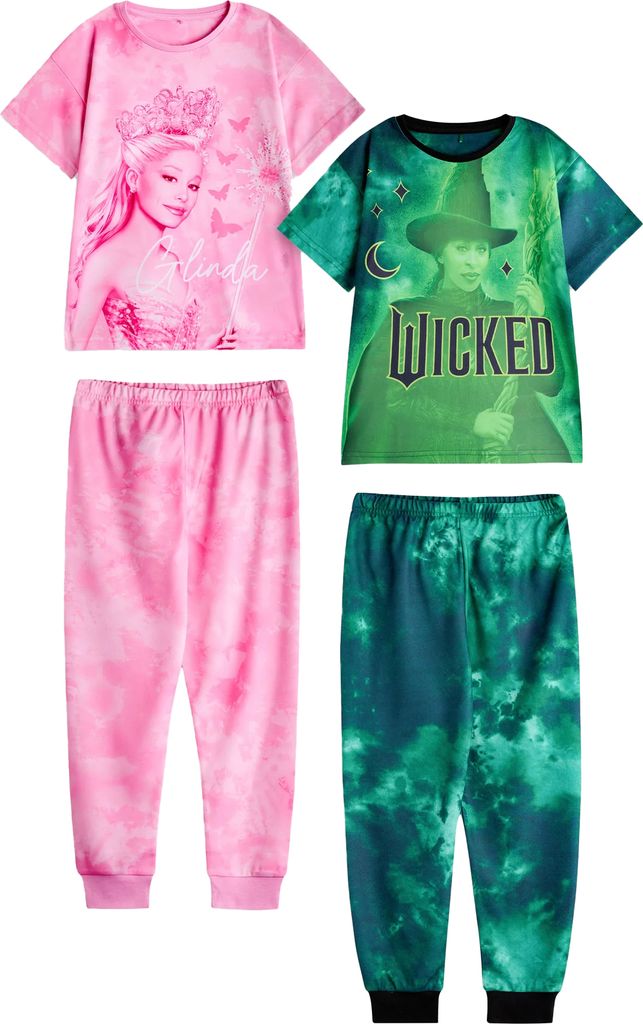 Wicked - Schlafanzug mit langer Hose für Mädchen(2er-Pack) kurzärmlig NS8758 (146-152) (Pink/Grün)