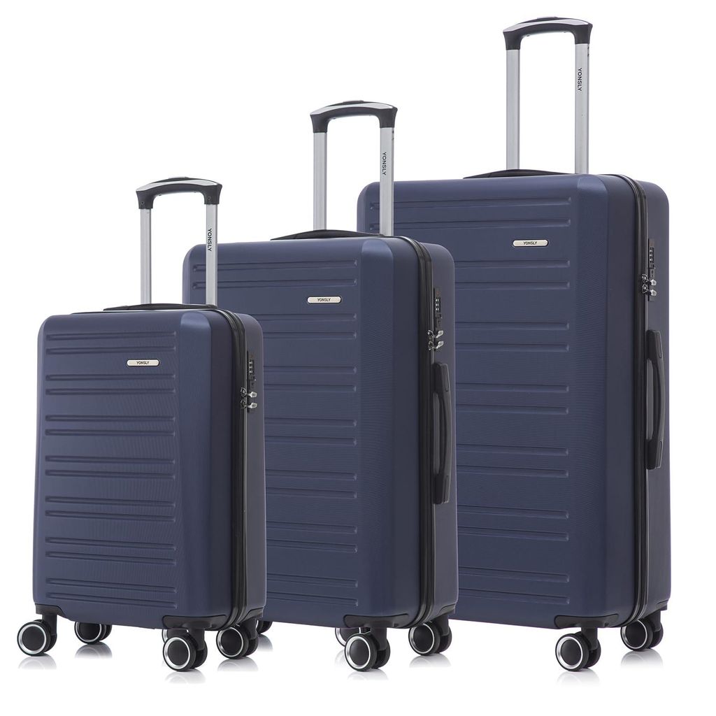Suitcase Set, Rollkoffer Handgepäck, Kofferset, mit 4 Rollen 360°, Hartschalenreise Zahlenschloss, Weicher Gummigriff (3er Set, M,L&XL, Dunkelblau)