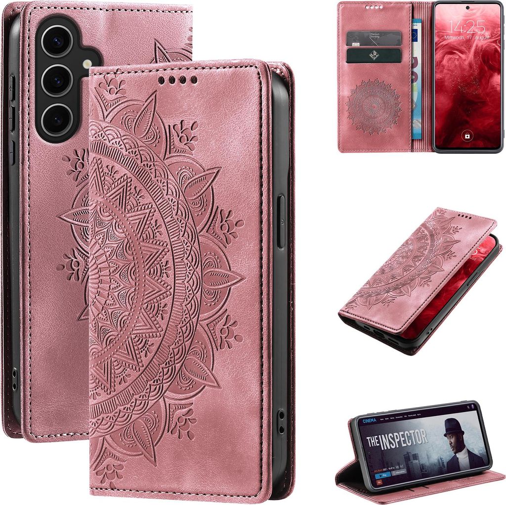 Mandala Handyhülle für Samsung Galaxy S24 RFID Schutz Klapphülle Case Cover Design Schutzhülle Farbe: Rosa
