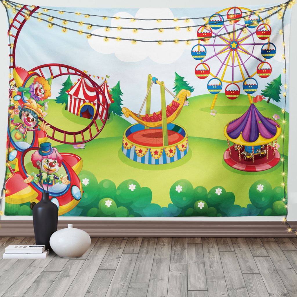 ABAKUHAUS Bunt Wandteppich, Circus und Themenpark, Wohnzimmer Schlafzimmer Wandtuch Seidiges Satin Wandteppich, 150 x 100 cm, Mehrfarbig
