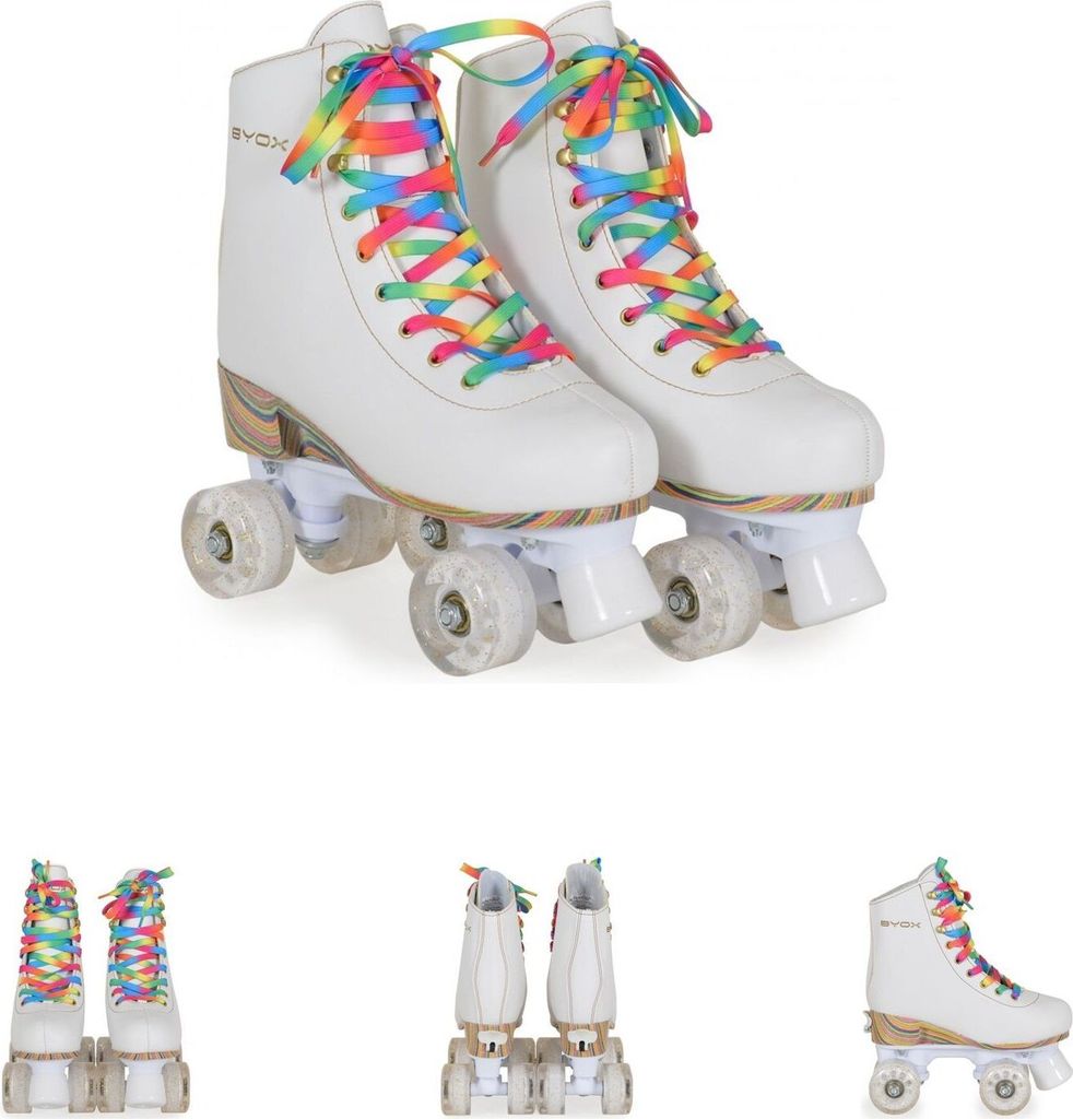 Byox Rollschuhe Donna weiß, PolyurethanRollen mit Glitzer, ABEC-5 Lager, versch. Größen Gr. XS (27 - 30)