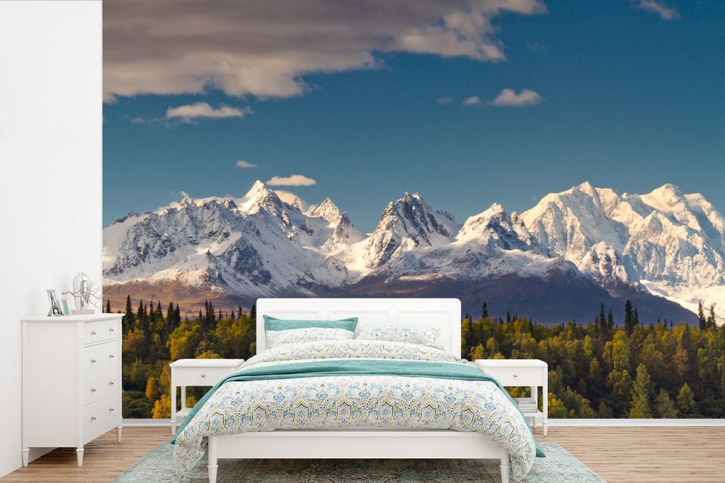 MuchoWow Fototapete für Wohnzimmer oder Schlafzimmer Wandtapete Vinyl Motivtapete Blick auf den Mount McKinley in der Herbstzeit im Denali-Natio...