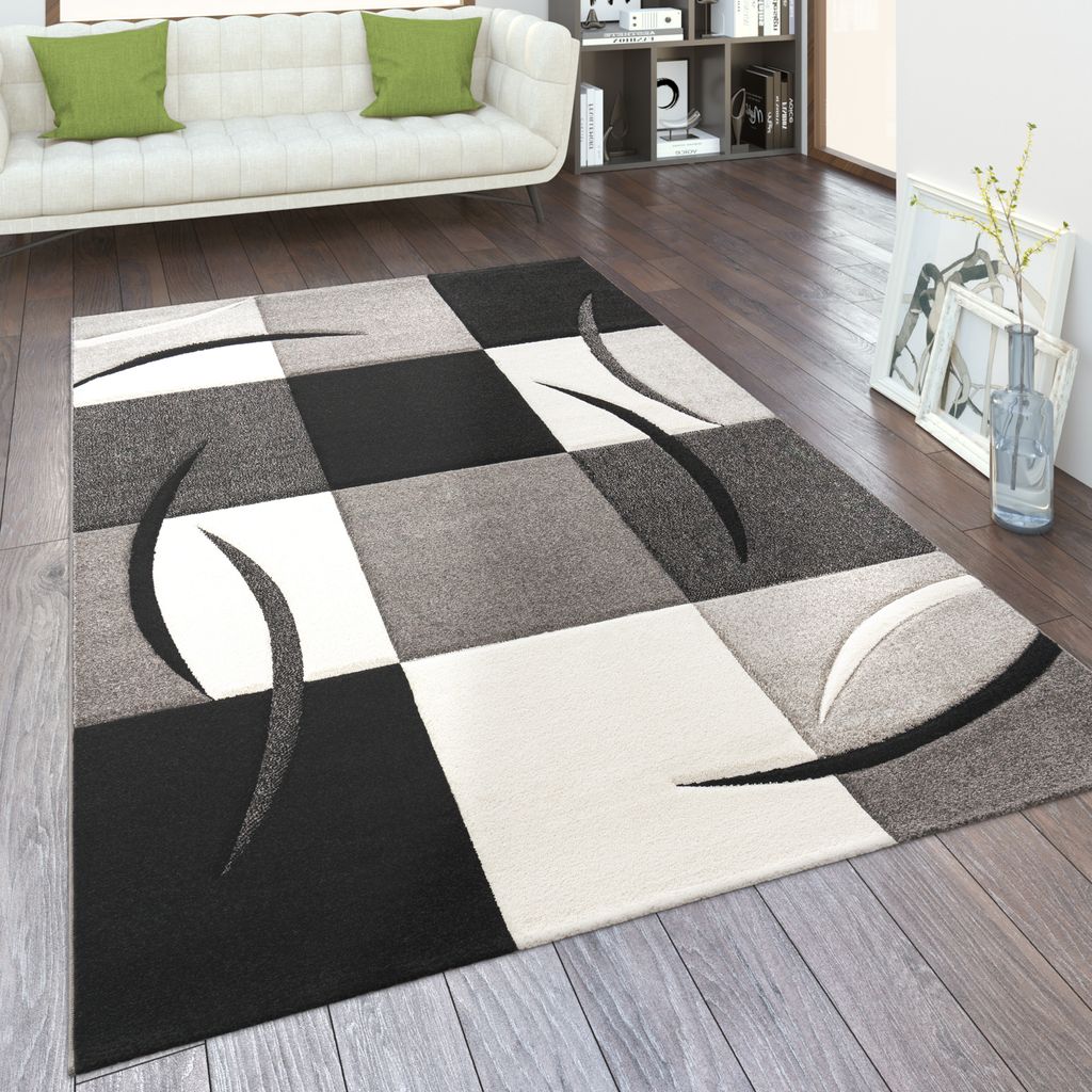 Wohnzimmer Teppich In Versch. Farben und Größen Karo Muster Streifen 3-D Design Kurzflor Grösse 80x300 cm